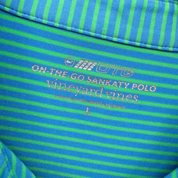 Vineyard Vines Polo Mens Large Blue Green Stripe OTG Sankaty On The Go Shirt - Picture 2 of 6